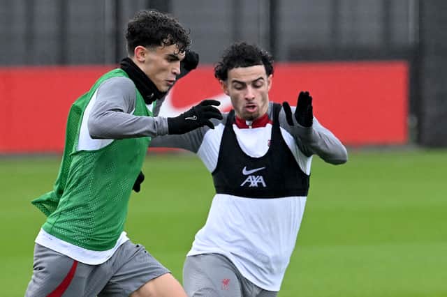 Stefan Bacjetic in Liverpool training along with Curtis Jones. (Photo by Andrew Powell/Liverpool FC via Getty Images)