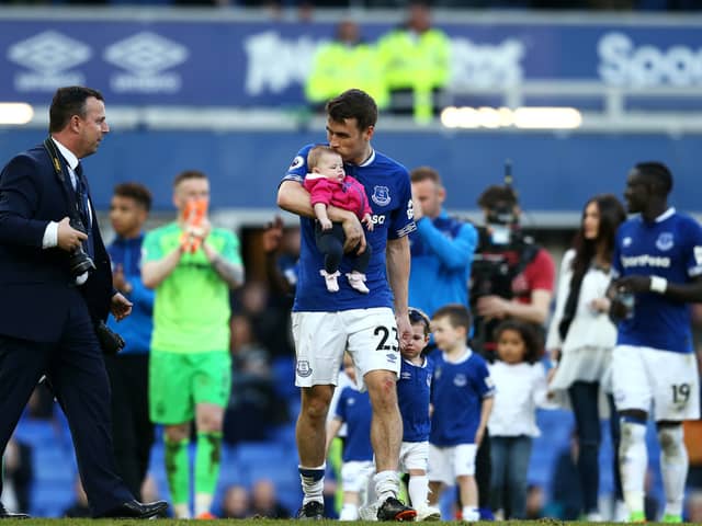 Seamus Coleman during an Everton end-of-season lap of honour in 2018. (Photo by Jan Kruger/Getty Images)