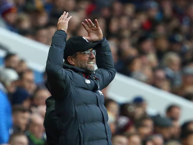 Jurgen Klopp on the touchline during Liverpool's victory over Aston Villa in November 2019.  (Photo by GEOFF CADDICK/AFP via Getty Images)