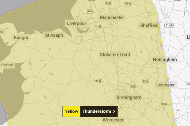 A yellow weather warning for thunderstorms has been issued by the Met Office. Image: Met Office