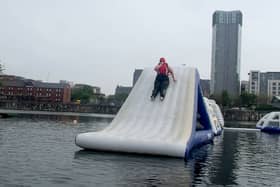 The inflatable aqua park at Liverpool Watersports Centre