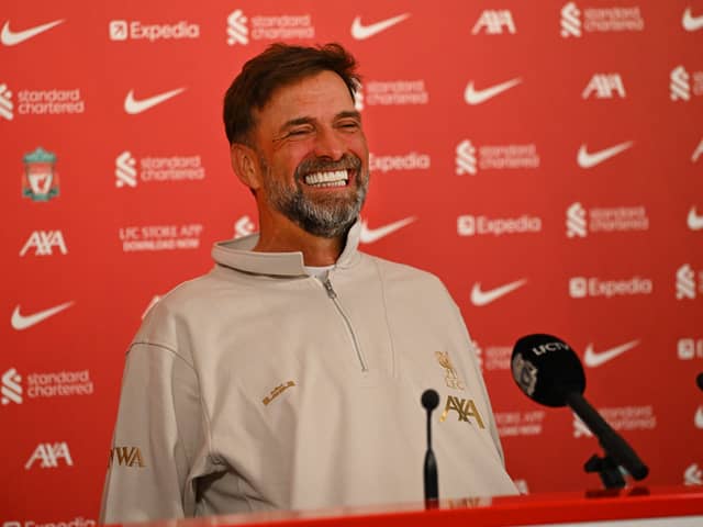 Jurgen Klopp manager of Liverpool at his final Press Conference at AXA Training Centre on May 17, 2024 in Kirkby, England. (Photo by John Powell/Liverpool FC via Getty Images)