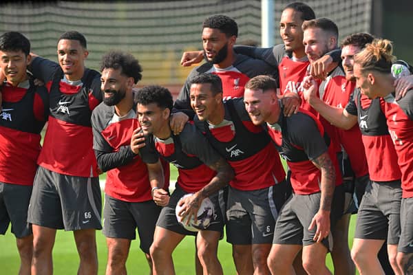  Part of the Liverpool squad during Jurgen Klopp's Final Liverpool Training Session at AXA Training Centre on May 18, 2024 in Kirkby, England. (Photo by John Powell/Liverpool FC via Getty Images)