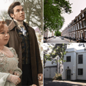 Bridgerton star Nicola Coughlan, Chatham Street, Liverpool and The Hermitage, St Michael's Church Road. Image: Netflix/Google Street View/David H via britishlistedbuildings