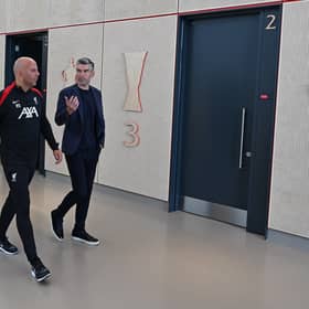 New Head Coach Arne Slot with Richard Hughes Sporting Director of Liverpool  at AXA Training Centre on July 05, 2024 in Kirkby, England. (Photo by John Powell/Liverpool FC via Getty Images)