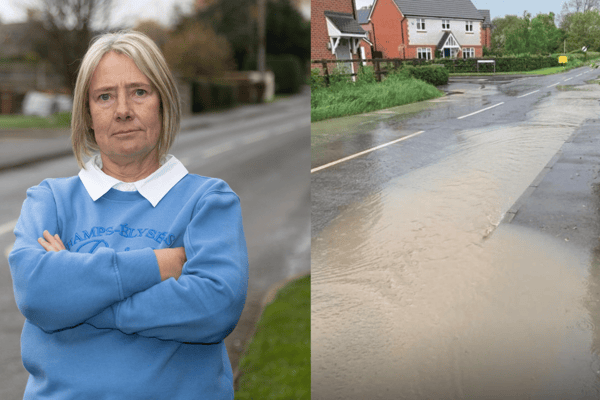 Sewage flows down streets in Drakes Broughton.