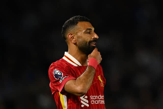 Mohamed Salah of Liverpool looks on during the Premier League match between Brighton & Hove Albion FC and Liverpool FC at Amex Stadium on May 19, 2025 in Brighton, England. (Photo by Liverpool FC/Liverpool FC via Getty Images)