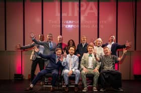 Sir Paul McCartney, LIPA's Principal and CEO Sean McNamara and, from L-R (back row) Adrian Lester, James Nesbitt, Mark Featherstone-Witty, Sita McIntosh, Gay Linvill and (front row) Tord Øverland Knudsen, Matthew Murphy, Dan Haggis and Simon Bobbett.