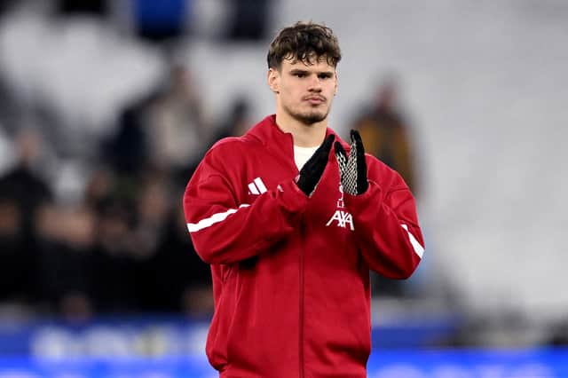 Milos Kerkez of Liverpool applauds the fans following the team's victory during the Premier League match between West Ham United and Liverpool at London Stadium on November 30, 2025 in London, England. (Photo by Liverpool FC/Liverpool FC via Getty Images)