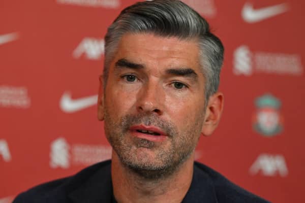 Richard Hughes Sporting Director of Liverpool during the first Arne Slot press conference at AXA Training Centre on July 05, 2024 in Kirkby, England. 