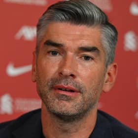 Richard Hughes Sporting Director of Liverpool during the first Arne Slot press conference at AXA Training Centre on July 05, 2024 in Kirkby, England. 