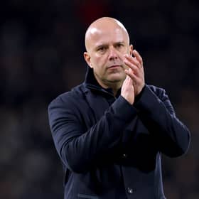 Arne Slot, Manager of Liverpool, applauds the fans following the Premier League match between Fulham and Liverpool at Craven Cottage on January 04, 2026 in London, England. (Photo by Justin Setterfield/Getty Images)