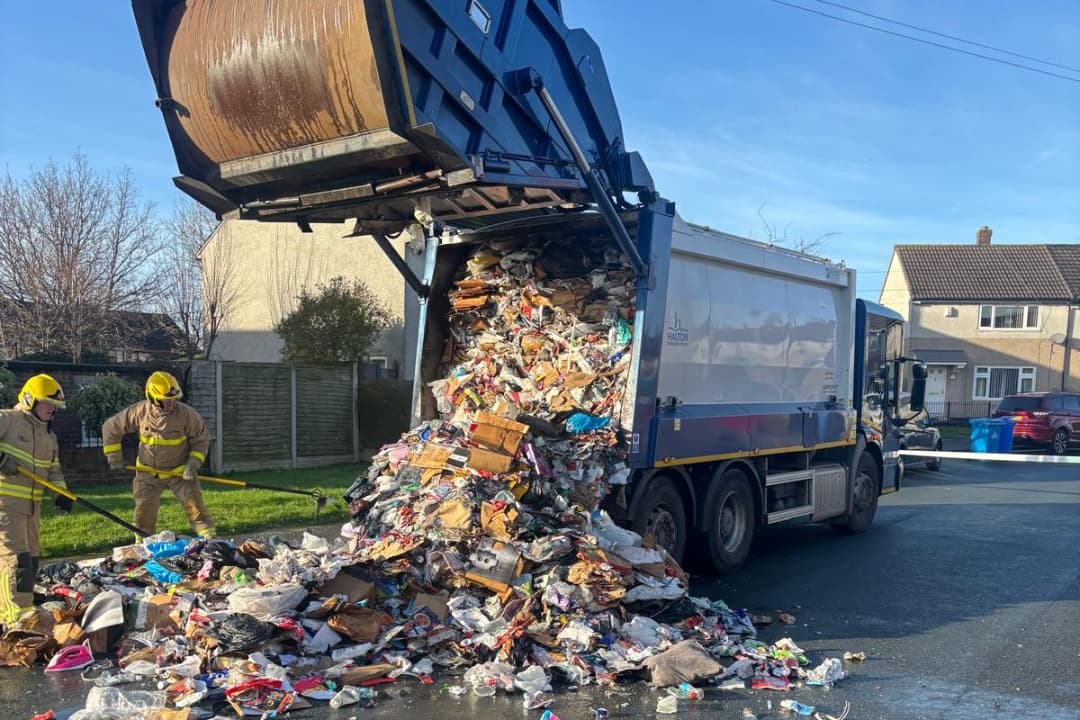 Lorry Making A Collection Waste collections disrupted as bin lorry catches fire