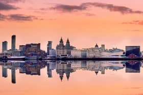Liverpool skyline with a panoramic view of all the famous landmarks on the bank of Mersey.