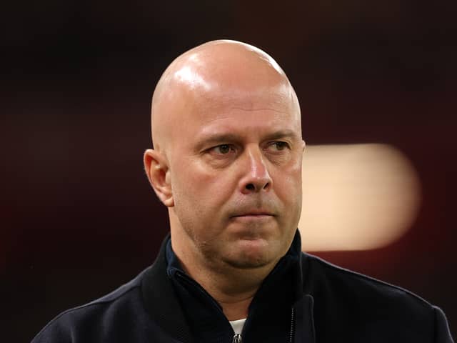 Arne Slot looks on during a Liverpool match