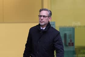 Former Metropolitan Police inspector John Doyle leaving Westminster Magistrates' Court, London, where he is charged with a slew of sexual offences against one woman, including five counts of rape, over almost 12 years. The defendant, from Liverpool, faces 17 criminal charges alleging sexual and physical abuse, controlling behaviour, misconduct in public office and possession of extreme images. Picture date: Wednesday February 11, 2026.