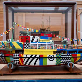 A model of Peter Blake's famous dazzle ferry will go on display in the exhibition.