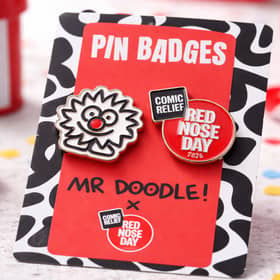 The two badges cost £1.90 for a limited time, and at least £1.50 goes to Comic Relief