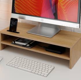 This screen riser is ideal for keeping desktop clutter stored away