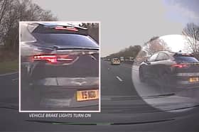  Merseyside Police handout image of a screen grab of police footage of Nathan Owen's Jaguar I-Pace being boxed off by emergency service vehicles. 