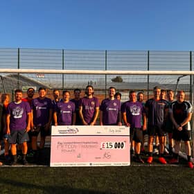 Rob and HoneysuckleFC with fundraising cheque