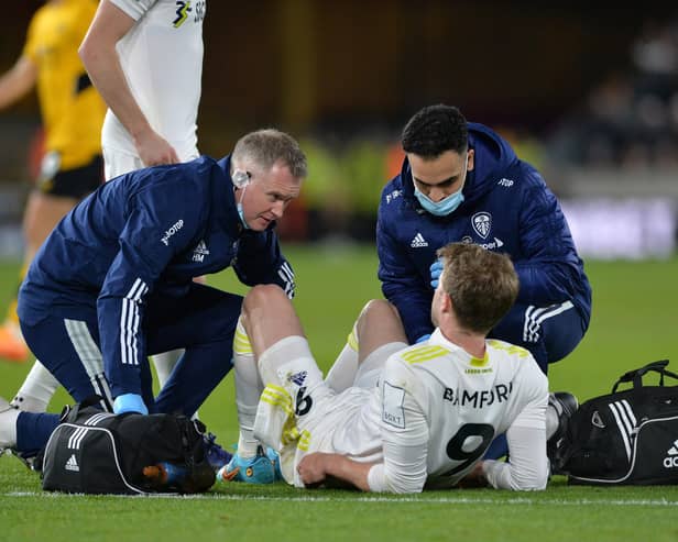 Leeds United's Patrick Bamford injury concerns after pulling up against Wolverhampton Wanderers at Molineux  Picture Bruce Rollinson