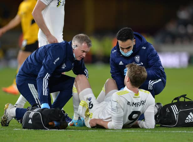 <p>Leeds United's Patrick Bamford injury concerns after pulling up against Wolverhampton Wanderers at Molineux  Picture Bruce Rollinson</p>