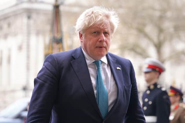 Prime Minister Boris Johnson arriving for a Service of Thanksgiving for the life of the Duke of Edinburgh, at Westminster Abbey in London as the first 'partygate' fines are issued.