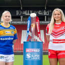 Leeds Rhinos’ Keara Bennett and St Helens’ Eboni Partington at the launch of the Women’s Super League this week. Picture: Allan McKenzie/SWpix.com.