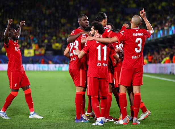<p>Sadio Mane celebrates with teammates after scoring Liverpool's third goal during the UEFA Champions League semi final leg two match between Villarreal and Liverpool at Estadio de la Ceramica on May 3, 2022 in Villarreal, Spain. Photo by Eric Alonso/Getty Images</p>