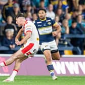 Lewis Dodd kicks the winning drop goal against Leeds in the last minute of golden-point extra-time at Headingley. Picture by Allan McKenzie/SWpix.com
