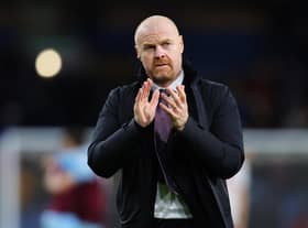 BURNLEY, ENGLAND - FEBRUARY 23: Sean Dyche, ex-manager of Burnley, applauds fans after their sides victory during the Premier League match between Burnley and Tottenham Hotspur at Turf Moor on February 23, 2022 in Burnley, England. (Photo by Alex Livesey/Getty Images)