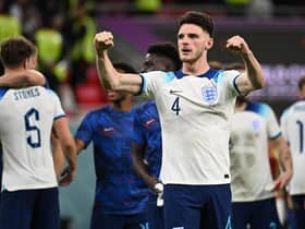 England's midfielder #04 Declan Rice celebrates after England won the Qatar 2022 World Cup Group B football match between Wales and England (Picture: INA FASSBENDER/AFP via Getty Images)