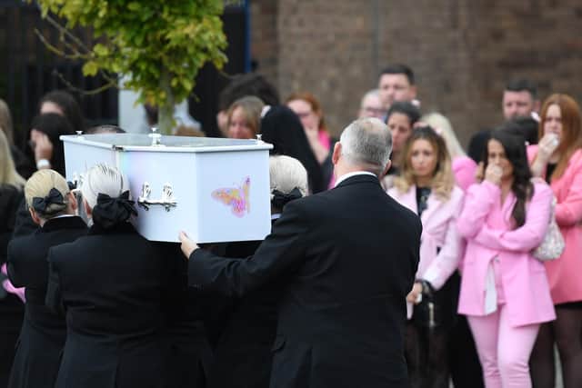 The coffin of Olivia Pratt-Korbel is carried into at St Margaret Mary's Church in Liverpool. Picture: Richard Martin-Roberts/Getty Images