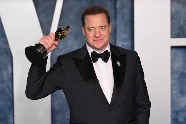 Brendan Fraser, winner of the best performance by an actor in a leading role for "The Whale", attending the Vanity Fair Oscar Party held at the Wallis Annenberg Center for the Performing Arts in Beverly Hills, Los Angeles