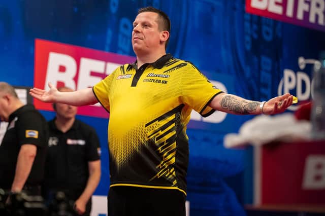 Dave Chisnall was victorious in his first Betfred World Matchplay outing on Monday evening Picture: Taylor Lanning/PDC