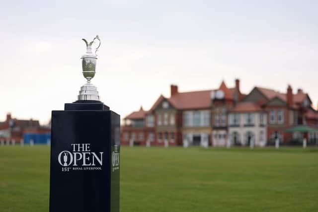 A view of the Claret Jug in front of the clubhouse at Royal Liverpool Golf Club in Hoylake. Picture: Richard Heathcote/Getty Images.