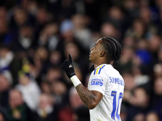 KEEPING IT COOL: Leeds United star Crysencio Summerville, above, pictured celebrating his goal against Championship visitors Birmingham City at Elland Road on New Year's Day. Photo by George Wood/Getty Images.