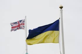 File photo dated 06/05/22 of an Ukrainian and Union flag flying. Up to 10,000 Ukrainians are being offered free English language lessons in a bid to improve their job prospects in the UK. Some of those who have fled the war in their homeland and settled in England, Wales, Scotland and Northern Ireland will be given almost 20 hours of online English learning a week over a period of 10 weeks, the Government said. The announcement comes on Ukrainian Independence Day. Issue date: Thursday August 24, 2023.