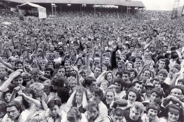 Bruce Springsteen in concert at Bramall Lane, Sheffield, July 1988.