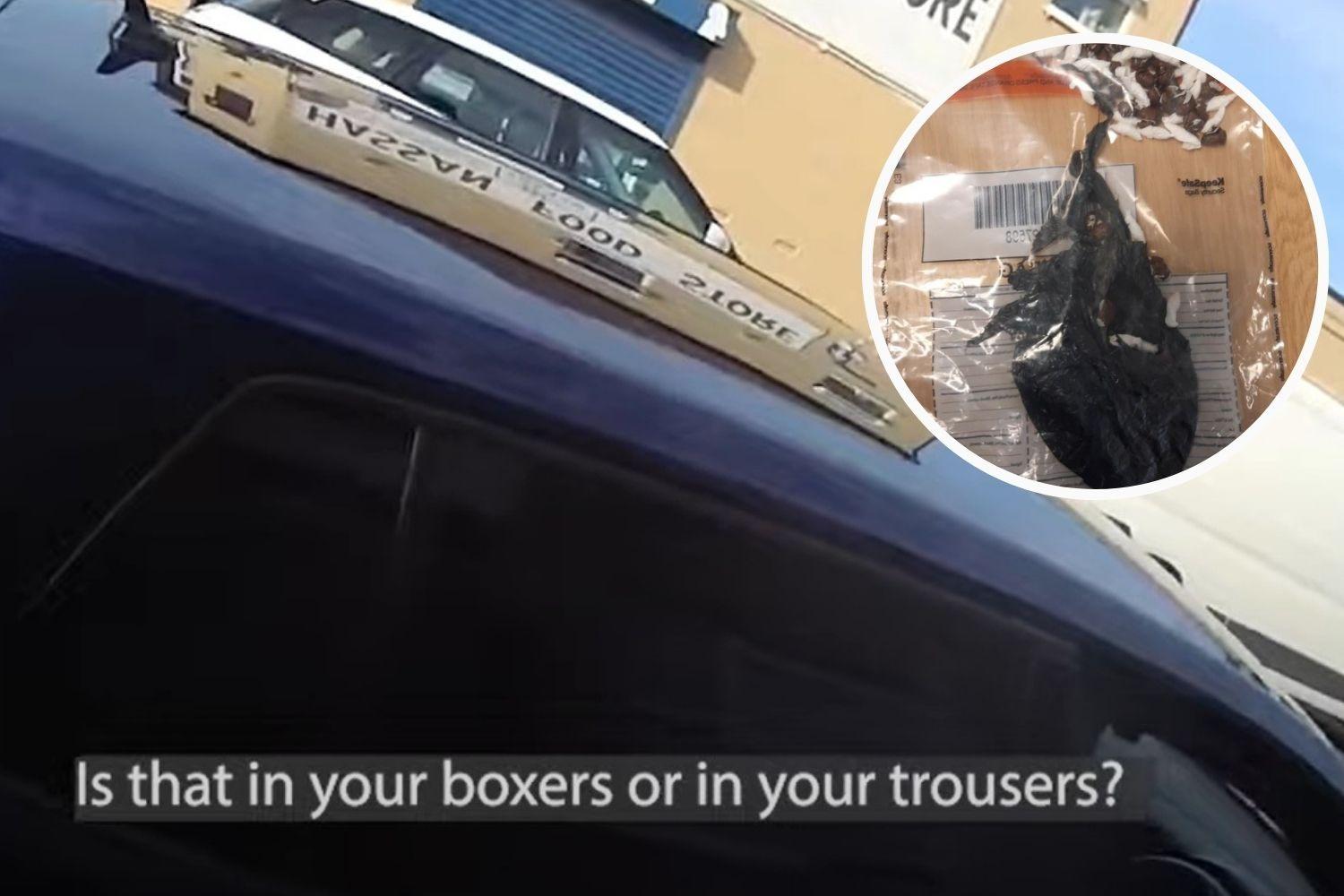 Video shows the moment drug dealer caught with £1,000 worth of heroin and crack cocaine hidden in his pants