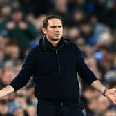 Frank Lampard, manager of Everton, reacts during the Premier League loss against Brighton