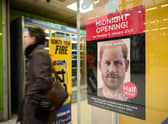 A poster advertising the launch of Prince Harry's memoir, Spare, on sale from today, is seen in a shop window (Picture: Leon Neal/Getty Images)