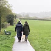 People walk on a footpath near Wells, Somerset. Picture date: Monday November 7, 2022.