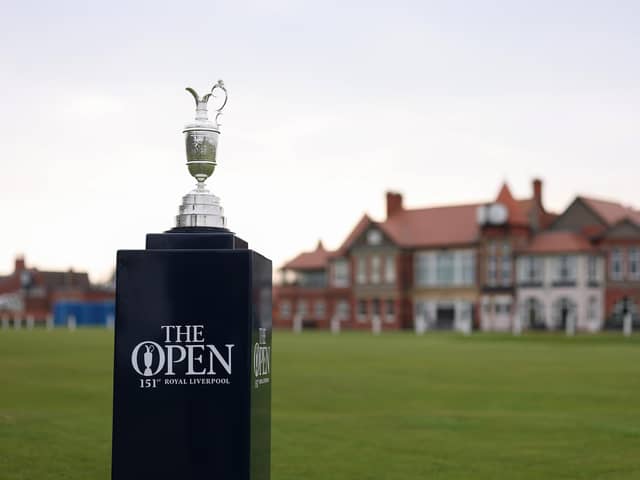 The Claret Jug in front of the clubhouse at Royal Liverpool Golf Club, which will host The 151st Open this July. (Photo by Richard Heathcote/Getty Images)