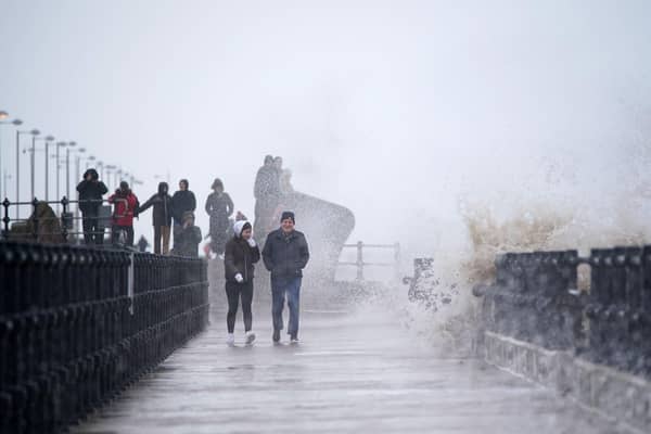 High winds in New Brighton, Merseyside. Image: Peter Byrne