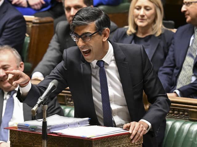 Prime Minister Rishi Sunak reacting while speaking during the weekly session of Prime Minister's Questions (PMQs) in the House of Commons. Picture: Jessica Taylor/UK Parliament/AFP via Getty Images