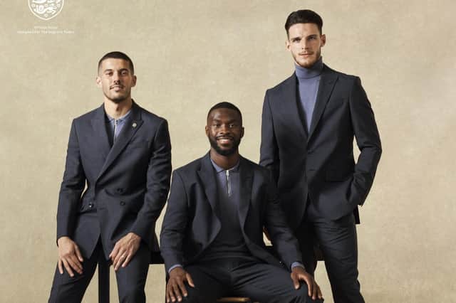 Conor Coady wears: The DB Wool Suit Jacket, The Merino Zip Polo, The Wool Suit Trouser & The LoaferFikayo Tomori wears: The SB Wool Suit Jacket, The Merino Zip Polo, The Wool Suit Trouser & The LoaferDeclan Rice wears: The SB Wool Suit Jacket, The Merino Roll Neck, The Wool Suit Trouser & The Loafer